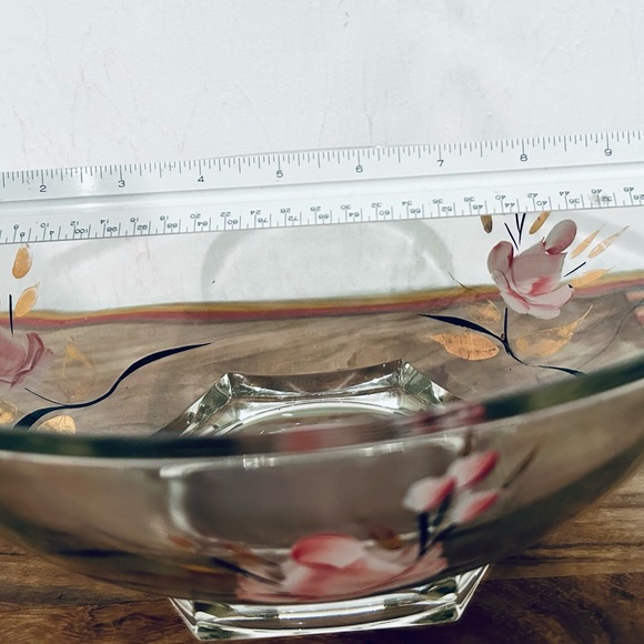 1960's Mid-Century Glass Pink/Gold
Floral Chip & Dip Bowl - Picture 3 of 10